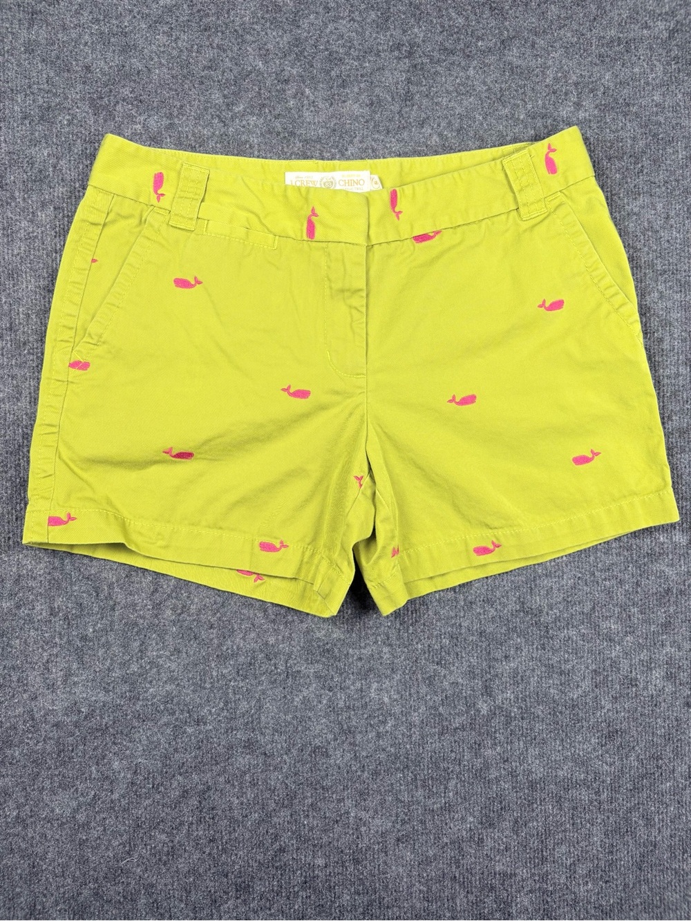 J. Crew Lime Green Chino Shorts with Pink Whale Embroidery
